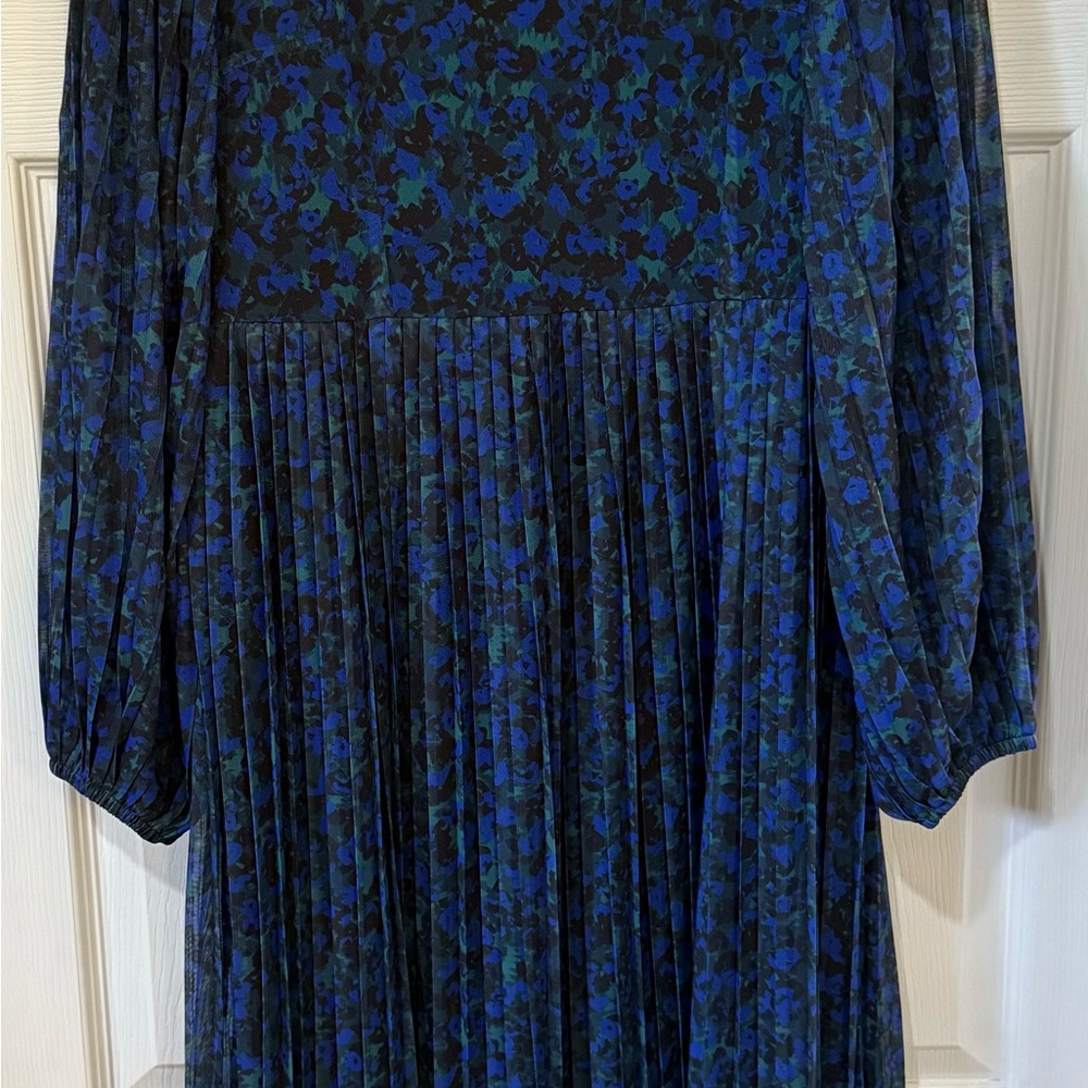 BODEN Blouson Sleeves Pleated Midi Dress in Persian Blue Size 8R Worn Once - Picture 8 of 10